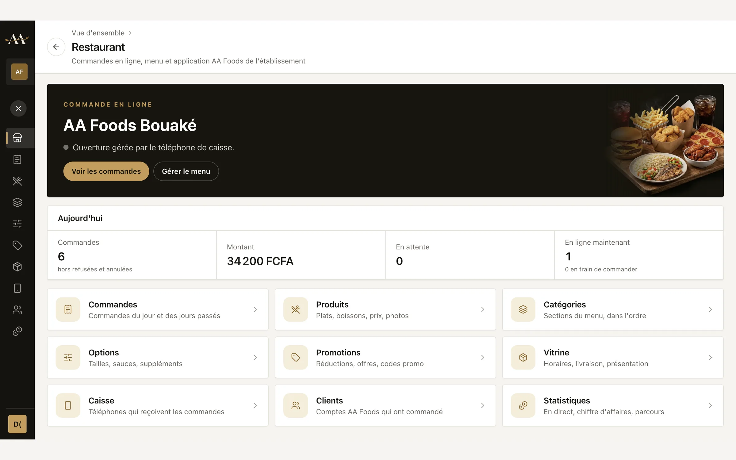 AA Foods · Commande en ligne pour restaurants