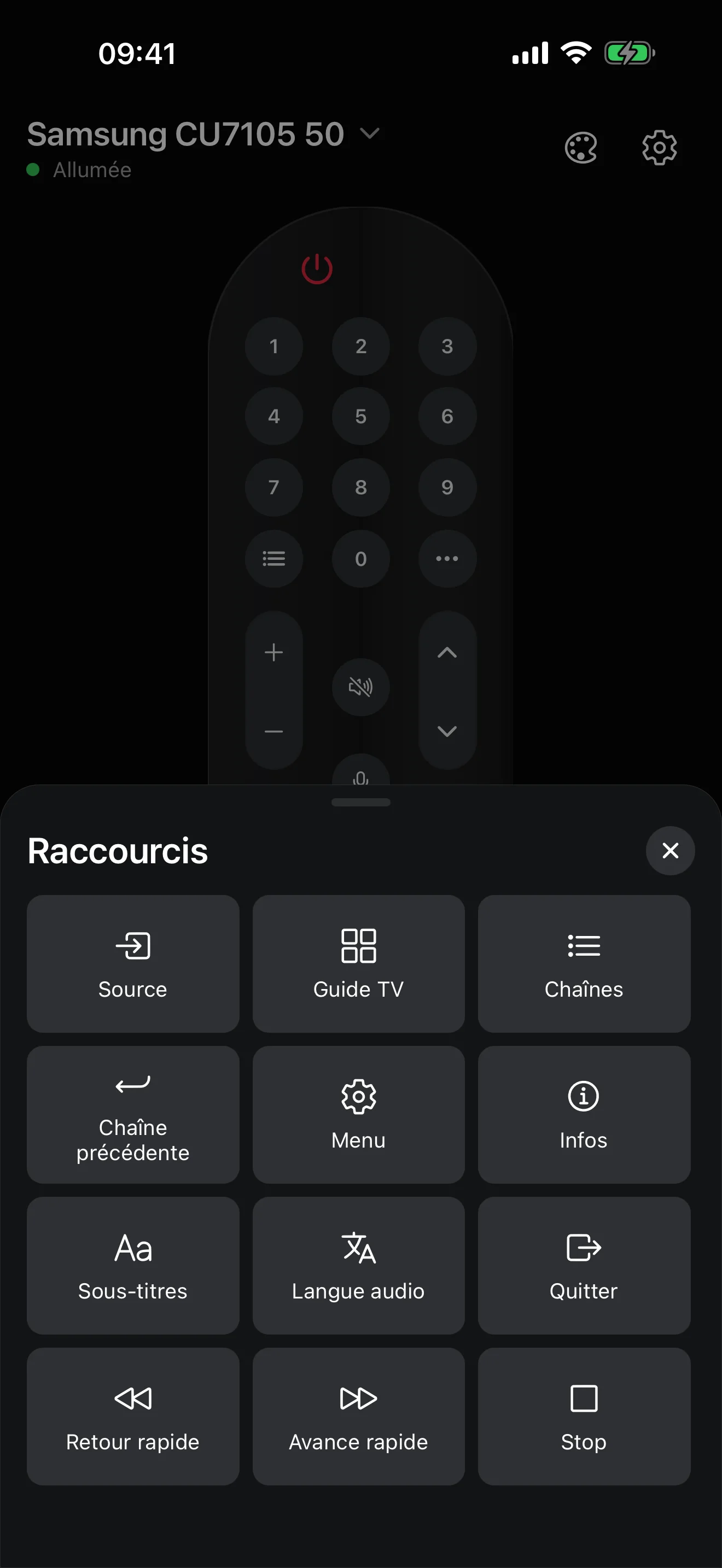 Raccourcis : source, guide TV, chaînes, sous-titres, langue audio…